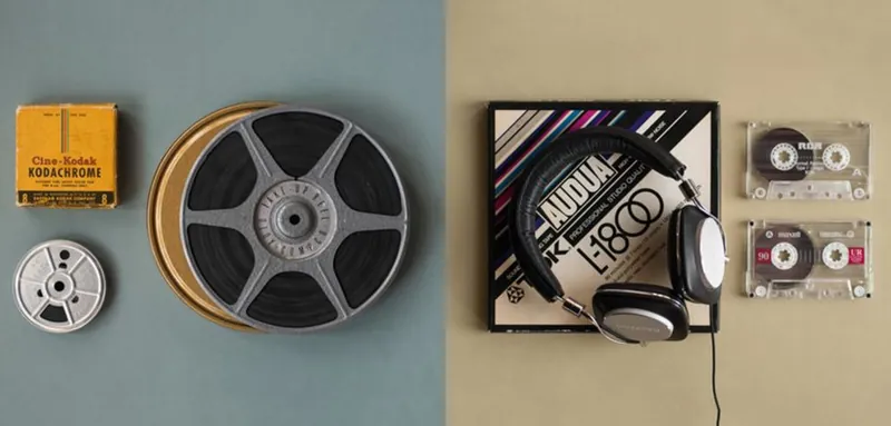 Analoga filmrullar, skivor och ljudkassetter